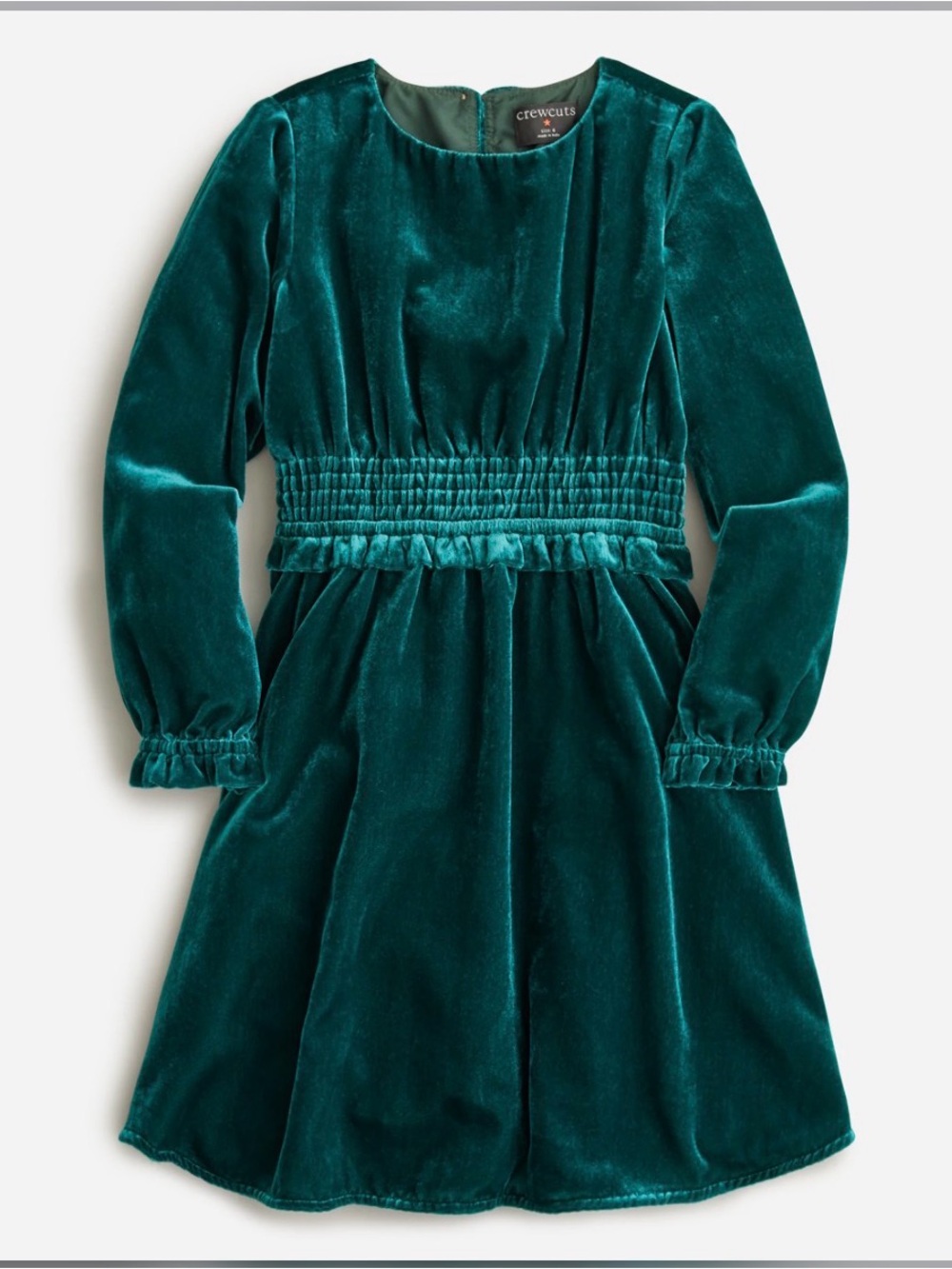 Crewcuts Emerald Velvet Long Sleeve Dress